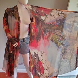 Petit Pois by Viviana G Mesh Duster Multi Color Artwork Sz L-XL